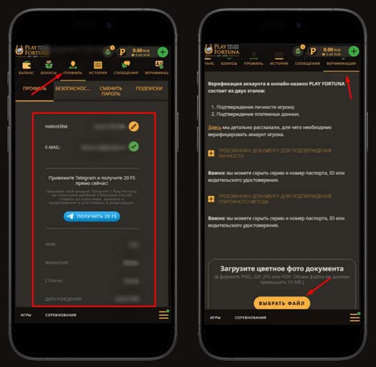 Идентификация аккаунта в Play Fortuna Casino